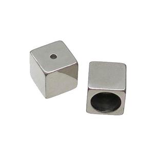 Raw Stainless Steel Cube Beads Large Hole, approx 8x8mm, 6mm hole