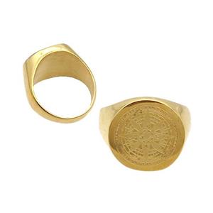 Stainless Steel Ring Compass Gold Plated, approx 18mm
