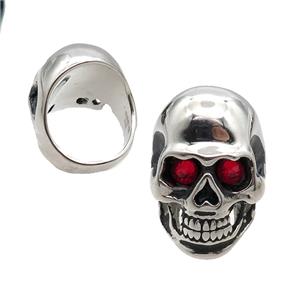 Stainless Steel Skull Ring Pave Rhinestone Antique Silver, approx 22-30mm