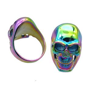 Stainless Steel Skull Ring Rainbow Electroplated, approx 28-40mm