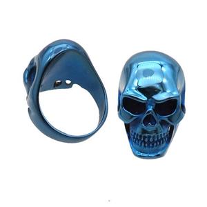 Stainless Steel Skull Ring Blue Electroplated, approx 28-40mm