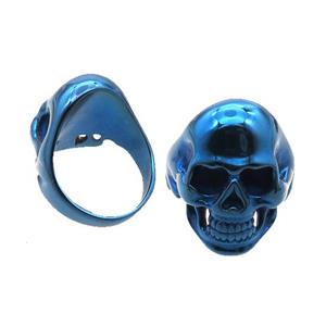 Stainless Steel Ring Skull Blue Electroplated, approx 28-30mm
