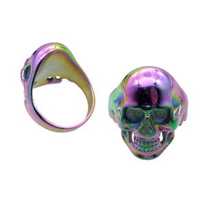 Stainless Steel Skull Ring Rainbow Electroplated, approx 28-30mm