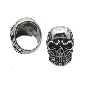 Stainless Steel Skull Ring Antique Silver, approx 26-35mm