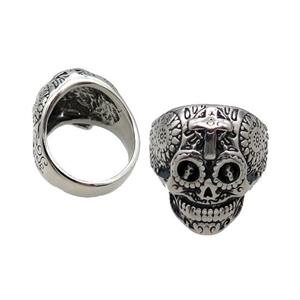 Stainless Steel Skull Ring Antique Silver, approx 22-26mm