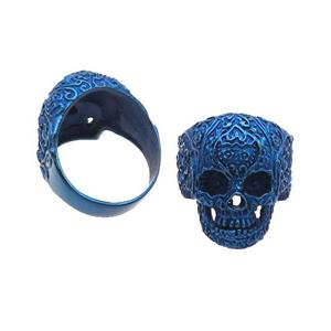 Stainless Steel Skull Ring Blue Electroplated, approx 26-29mm