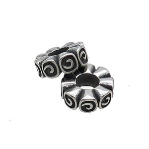 Stainless Steel Rondelle Spacer Beads Large Hole Antique Silver, approx 13.5mm, 5mm hole