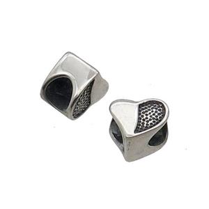 Stainless Steel Heart Beads Large Hole Antique Silver, approx 10mm, 5mm hole