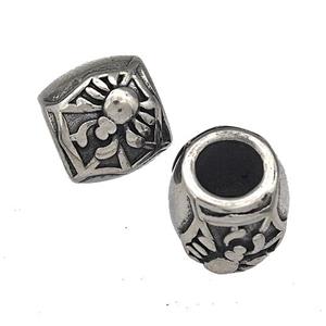 Stainless Steel Barrel Beads Large Hole Spider Antique Silver, approx 9-11mm, 5mm hole