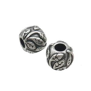 Stainless Steel Round Beads Leaf Large Hole Antique Silver, approx 11mm, 4mm hole