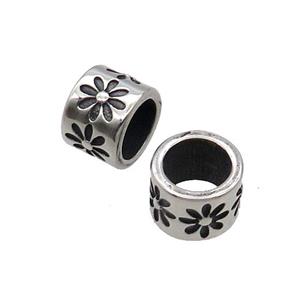 Stainless Steel Tube Beads Flower Large Hole Antique Silver, approx 8.5-11.5mm, 8mm hole