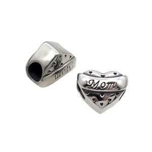 Stainless Steel Heart Beads Mom Large Hole Antique Silver, approx 12-15mm, 5mm hole