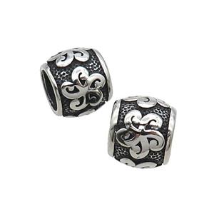 Stainless Steel Barrel Beads Flower Large Hole Antique Silver, approx 12-14mm, 8mm hole