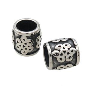 Stainless Steel Barrel Beads Knot Large Hole Antique Silver, approx 12-13mm, 9mm hole