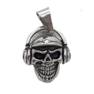 Stainless Steel Skull Pendant Antique Silver, approx 25-30mm