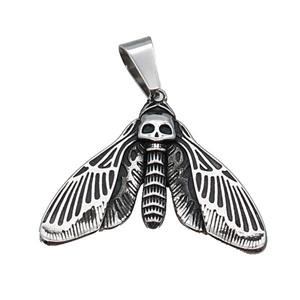 Stainless Steel Moth Pendant Skull Antique Silver, approx 35-45mm