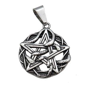 Stainless Steel David Star Pendant Snake Antique Silver, approx 33mm