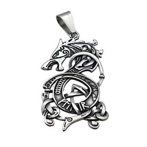 Stainless Steel Dragon Pendant Antique Silver, approx 30-50mm