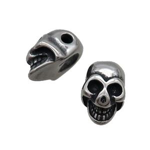 Stainless Steel Skull Beads Large Hole Antique Silver, approx 8-12.5mm, 3mm hole