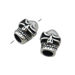Stainless Steel Skull Beads Large Hole Antique Silver, approx 11-13.5mm, 5mm hole