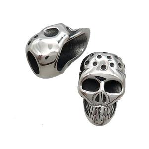 Stainless Steel Skull Beads Large Hole Antique Silver, approx 11-19mm, 5mm hole