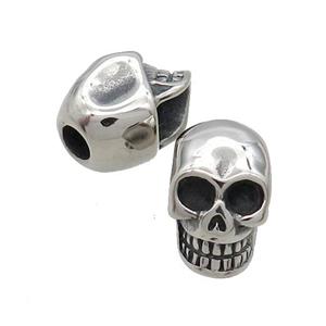 Stainless Steel Skull Beads Large Hole Antique Silver, approx 11-17.5mm, 5mm hole
