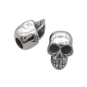 Stainless Steel Skull Beads Large Hole Antique Silver, approx 14-20mm, 6mm hole