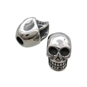 Stainless Steel Skull Beads Large Hole Antique Silver, approx 11-17mm, 5mm hole