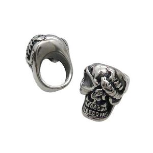 Stainless Steel Skull Beads Large Hole Antique Silver, approx 12-16mm, 8mm hole