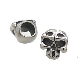 Stainless Steel Skull Beads Paracord Large Hole Antique Silver, approx 14-15mm, 8mm hole