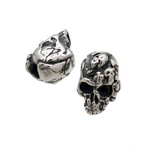 Stainless Steel Skull Beads Large Hole Antique Silver, approx 10-15mm, 4mm hole