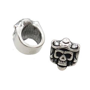 Stainless Steel Skull Beads Large Hole Antique Silver, approx 11-14mm, 8mm hole