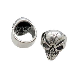 Stainless Steel Skull Beads Large Hole Antique Silver, approx 10-12mm, 8mm hole