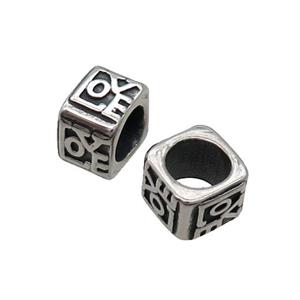 Stainless Steel Cube Beads Large Hole Antique Silver, approx 10mm, 6mm hole