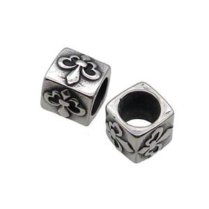 Stainless Steel Cube Beads Large Hole Antique Silver, approx 12.5mm, 8mm hole
