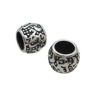 Stainless Steel Barrel Beads Paracord Large Hole Antique Silver, approx 14mm, 8mm hole