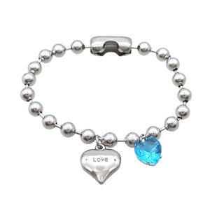 Raw Stainless Steel Bracelet Heart, approx 10mm, 15mm, 6mm, 18cm length