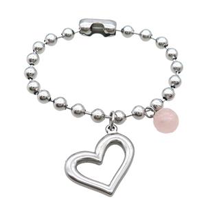 Raw Stainless Steel Bracelet Heart, approx 20-28mm, 18mm, 6mm, 18cm length