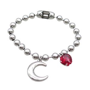 Raw Stainless Steel Bracelet Moon, approx 18mm, 10mm, 6mm, 18cm length