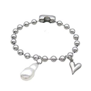 Raw Stainless Steel Bracelet Heart, approx 11mm, 12-23mm, 6mm, 18cm length