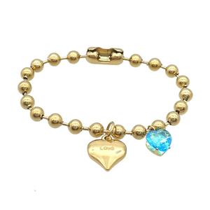 Stainless Steel Bracelet Heart Gold Plated, approx 10mm, 15mm, 6mm, 18cm length