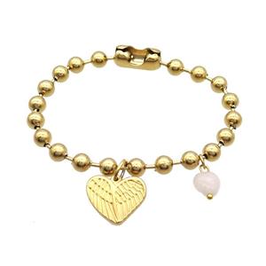 Stainless Steel Bracelet Heart Gold Plated, approx 18mm, 6mm, 18cm length