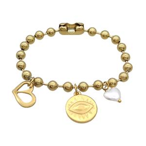 Stainless Steel Bracelet Eye Gold Plated, approx 12-18mm, 18mm, 6mm, 18cm length