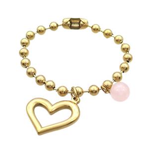 Stainless Steel Bracelet Heart Gold Plated, approx 20-28mm, 18mm, 6mm, 18cm length