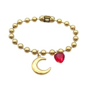 Stainless Steel Bracelet Moon Gold Plated, approx 18mm, 10mm, 6mm, 18cm length