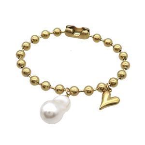 Stainless Steel Bracelet Heart Gold Plated, approx 11mm, 12-23mm, 6mm, 18cm length