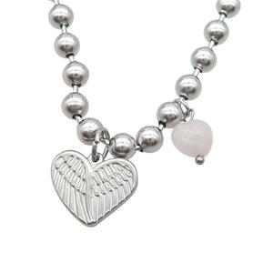 Raw Stainless Steel Necklace Heart, approx 18mm, 6mm, 45cm length