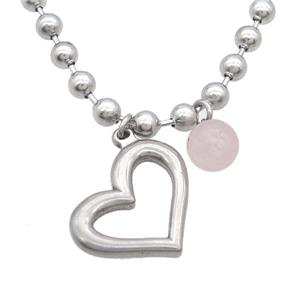 Raw Stainless Steel Necklace Heart, approx 20-28mm, 18mm, 6mm, 45cm length
