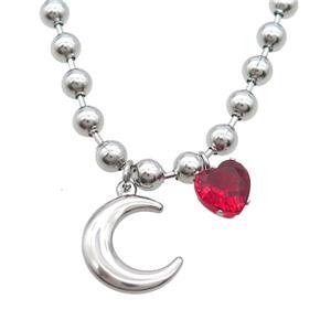 Raw Stainless Steel Necklace Moon, approx 18mm, 10mm, 6mm, 45cm length