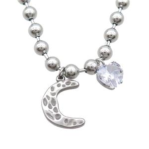 Raw Stainless Steel Necklace Moon, approx 10mm, 20mm, 6mm, 45cm length